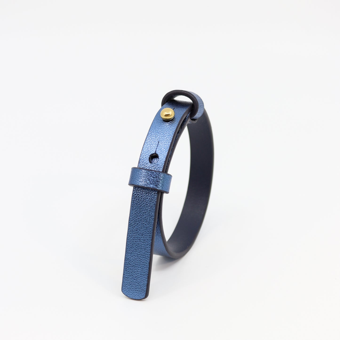 Bracelet with brass fastener in metallic blue