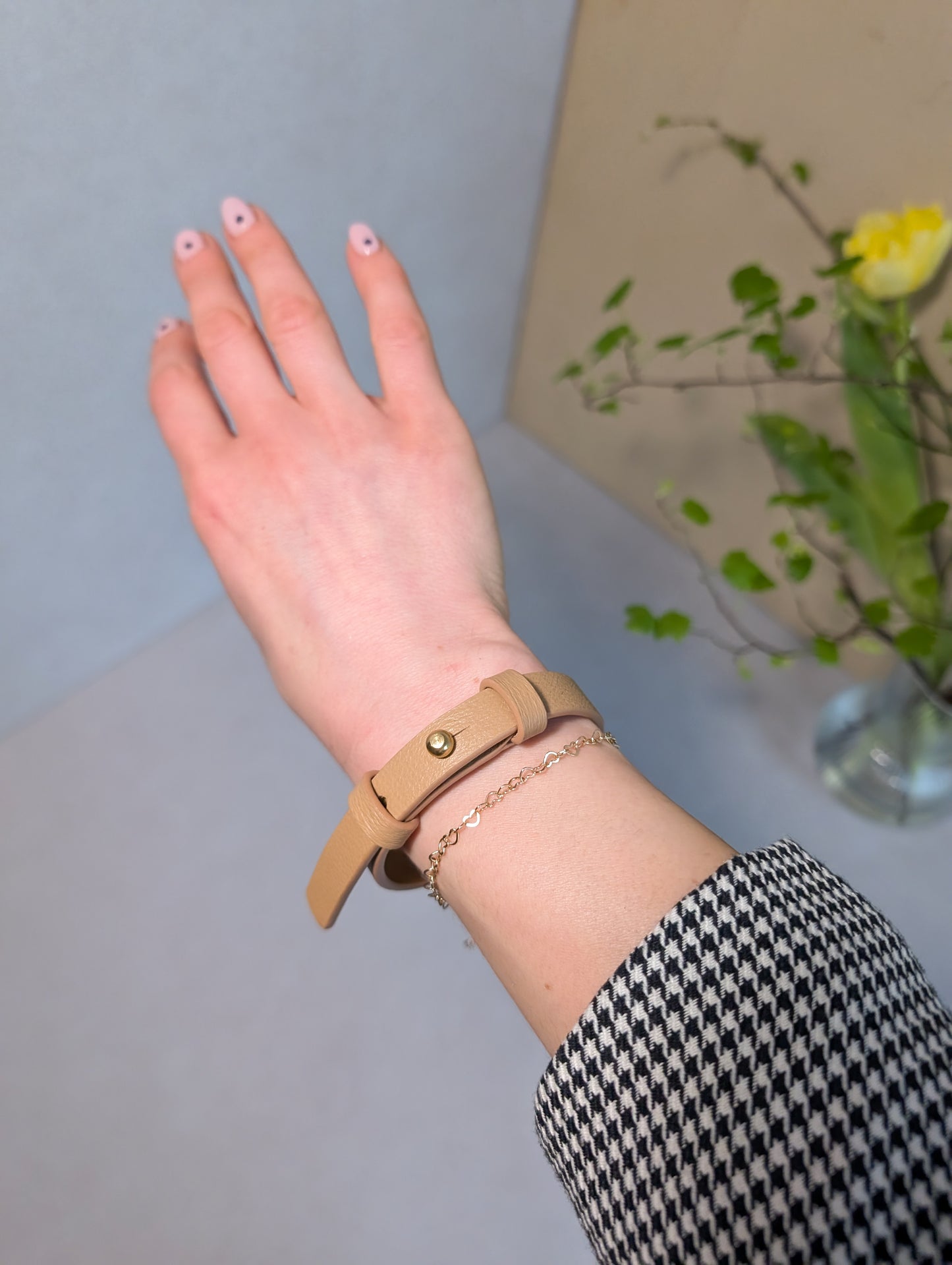 Bracelet with brass fastener in desert tan