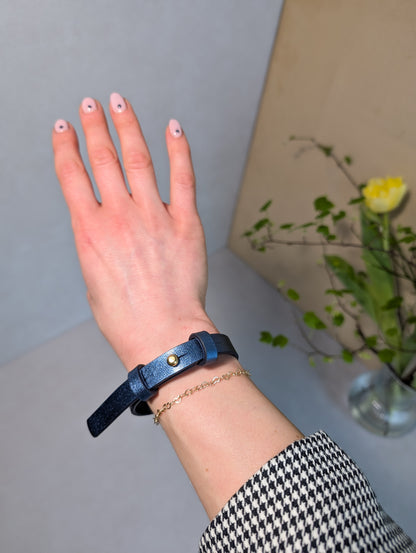 Bracelet with brass fastener in metallic blue