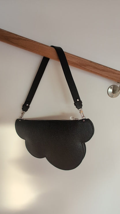 Clutch bag with removable strap in black with crystal studs