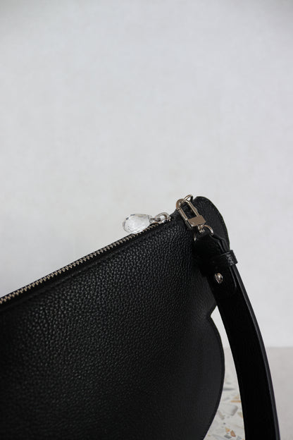 Clutch bag with removable strap in black with crystal studs