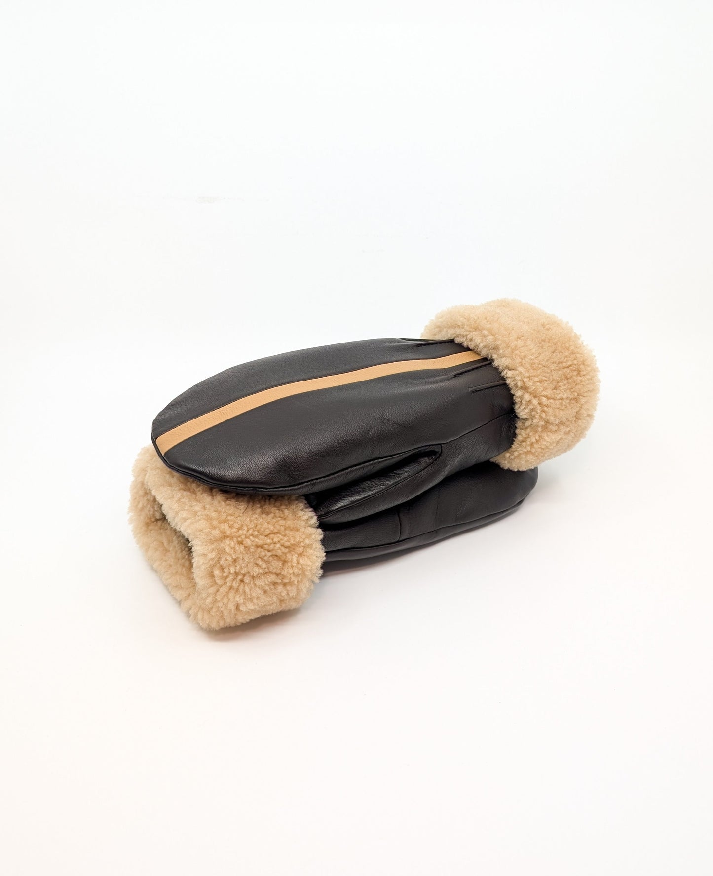 Merino lined mittens in chocolate brown and caramel.