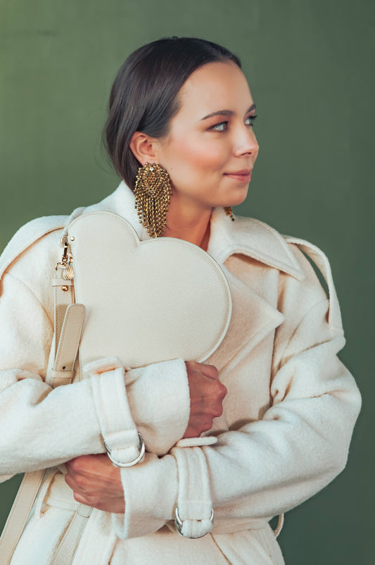 Clutch bag with removable strap in ivory